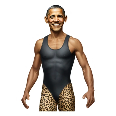 Photorealistic Obama Obama Obama Obama  Obama but he’s dressed in a 80s spandex leopard print workout unitard Obama Obama Obama Obama Obama short hair Obama wrinkles hair Barack Obama hope poster Obama sticker