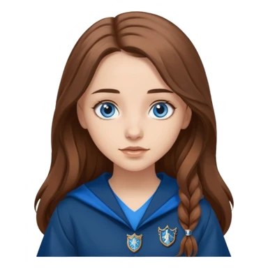 gorgeous Girl with light skin, blue eyes, long brown hair, wears a ravenclaw outfit sticker