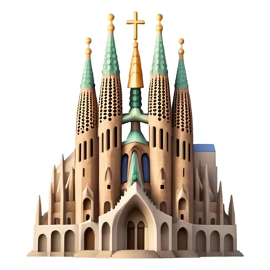Cinematic Realistic Sagrada Fam√≠lia Landmark Emoji, depicted with the intricate, soaring architecture of the basilica rendered with detailed textures and dramatic, ethereal lighting. sticker