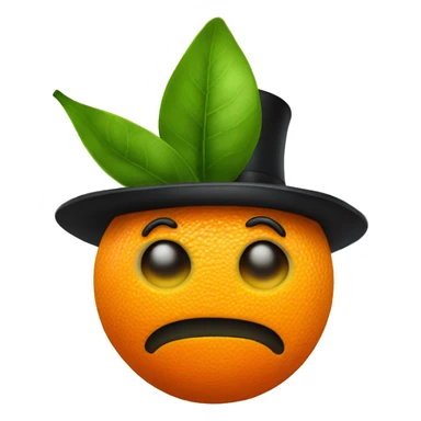 An orange (fruit) with a tophat sticker