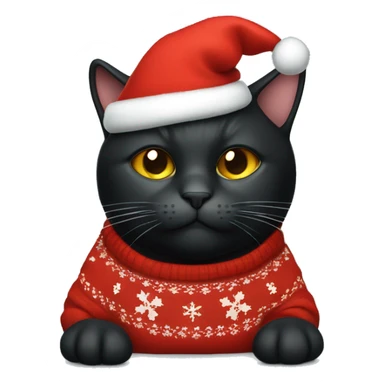 Fat black cat wearing a red christmas sweater sticker