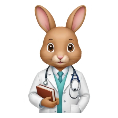 rabbit wearing lab coat and stethoscope, medical student, books sticker