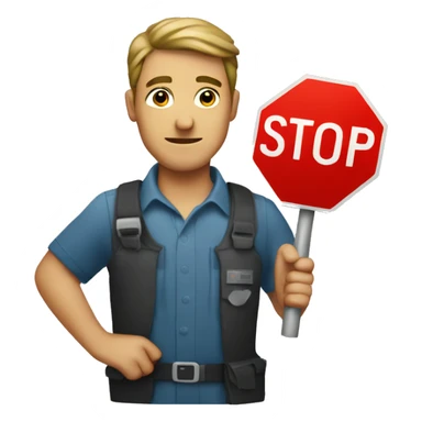man holding a stop sign sticker