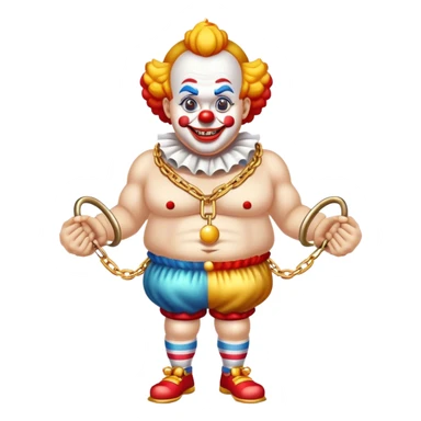 clowns with golden chain on the neck training in gym. full height  sticker