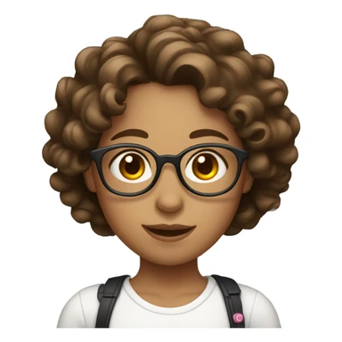 girl with curly brown hair and white top with glasses sticker