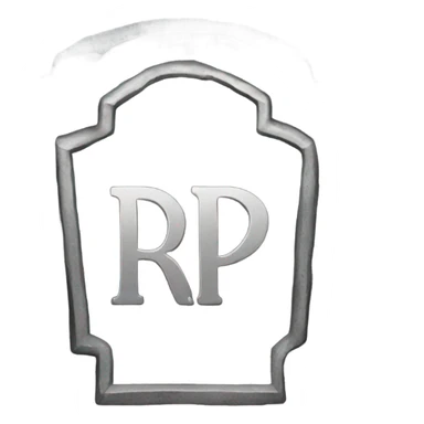 a black grave with the letters RIP on a silver  sticker