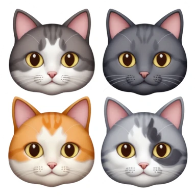 4 different coloured short haired cats including; a dark brown and white cat, and a dark grey and white  sticker