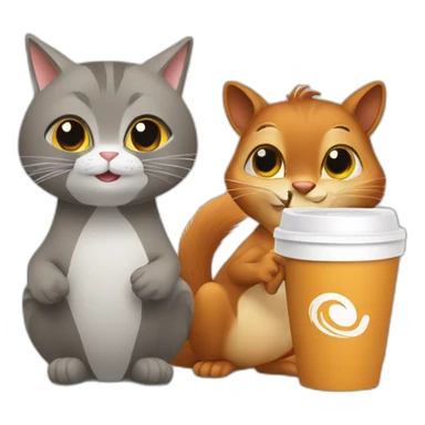cat and squirrel drink coffee sticker