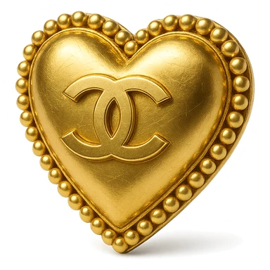 Classic Chanel heart, metallic gold finish, pearl border, interlocking C's, sophisticated and iconic sticker