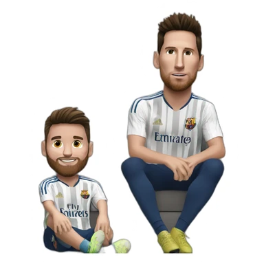 Messi sitting with Cristiano  sticker