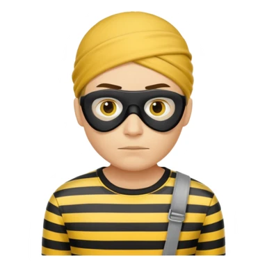 Make a robber emoji with yellow skin and white and black shirt with no mask sticker