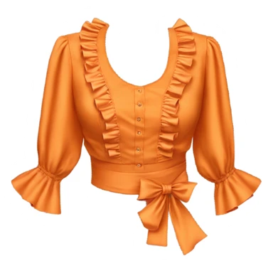 Realistic orange cut out crop top blouse. Ruffles. Isolated. Fancy sash sticker