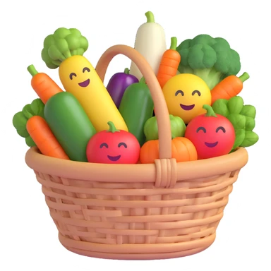 a basket of vegetables, soft and rounded 3D emoji style sticker