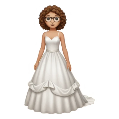 Chica blanca, pelo rizado, gafas, vestido novia playa cuerpo entero, pelo castaño sticker