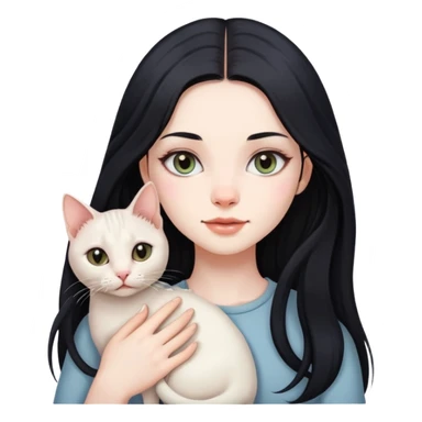 Beautiful girl with long black hair holding a hairless cat sticker