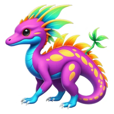 Exotic futuristic lush warm-colored neon tropical Fakémon-Fionbri-creature with cool-colored splash markings  sticker