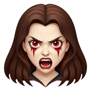 vampire woman, white skin, brown long hair, angry face, fangs out sticker