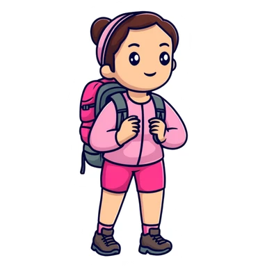 woman wearing pink clothes with hiking backpack sticker