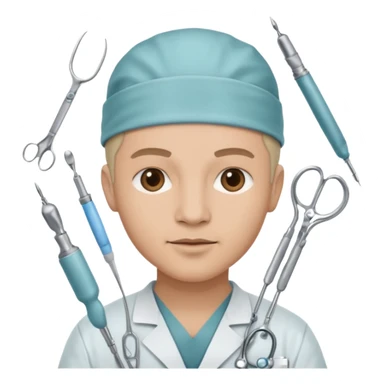 neurosurgeon surrounded by surgical instruments sticker