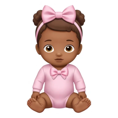 Brown skin baby with satin baby pink onesie and white bow sticker