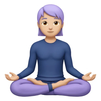 Modern premium 3D emoji icon: faceless gender-neutral meditator sitting cross-legged, smooth rounded shapes, matte + subtle gloss, top-left studio light, soft shadow, faint halo aura, navy outfit with lavender accent, centered, transparent background, no text sticker