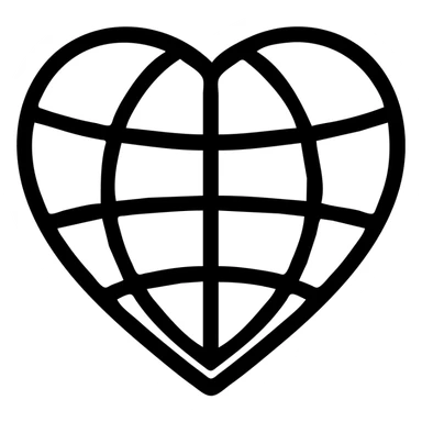 heart with a globe pattern, blue and green, outlined icon style sticker