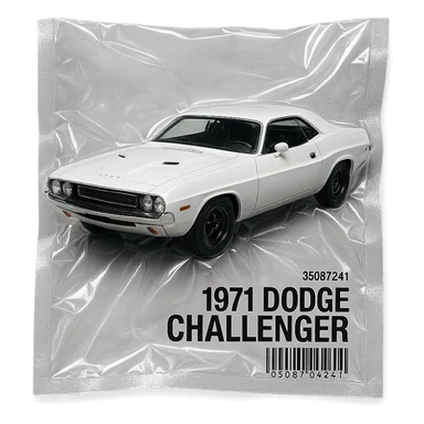 white 1971 Dodge Challenger, glossy, inspired by 'Death Proof' film sticker
