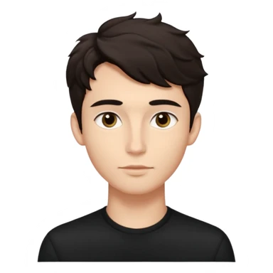 Minimalist emoji of a slender young man doing pilates, smooth rounded face, high cheekbones, almond eyes with dark brows, small button nose, soft lips, defined jawline, tousled dark wavy medium hair, boyish beauty, cute and expressive, flat colors, simple shading. Black accent outfit. sticker