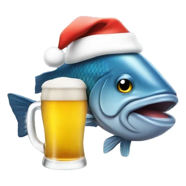 Big fish with a Santa hat drinking a beer sticker