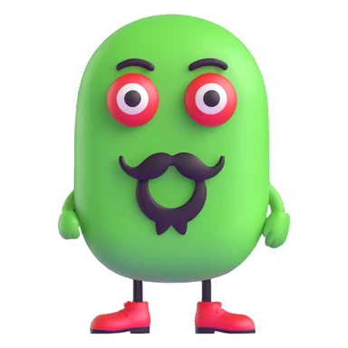 green m&m candy character with a black beard sticker