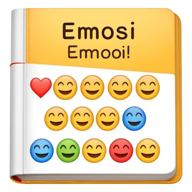 A textbook with the letters of "emoji" on its cover, where the word "emoji" is split into multiple individual letters for use. sticker