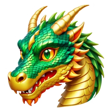 Cinematic Noble Dragon Portrait Emoji, Poised and majestic, with a sinuous, elongated body covered in intricately detailed, shimmering scales in hues of emerald and gold, and piercing, fiery eyes that reflect ancient wisdom; rendered with lifelike texture and natural highlights, high shine, intelligent and formidable, styled with an aura of mythic power, focused and attentive, soft glowing outline, capturing the essence of a legendary dragon that appears ready to soar out of the screen with timeless authority! sticker