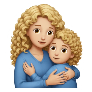 a mother with blond curly long hugging his son with brown hair and like saying its okay sticker