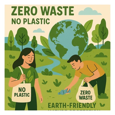 zero waste, no plastic, earth-friendly, clean environment, nature protection sticker
