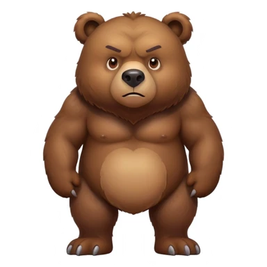 Serious-looking realistic brown bear on all four legs with stern expression, intimidating gaze, realistic features, minimalist emoji style sticker