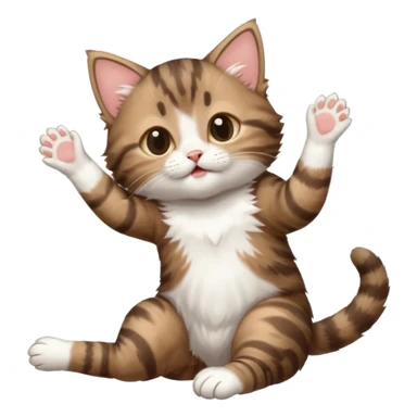 dark brown tabby and white kitten with his eyes closed whilst in funny positions stretched out and  upside down sticker