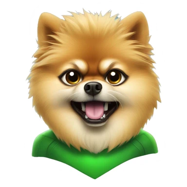 angry pomeranian in green superhero suit sticker