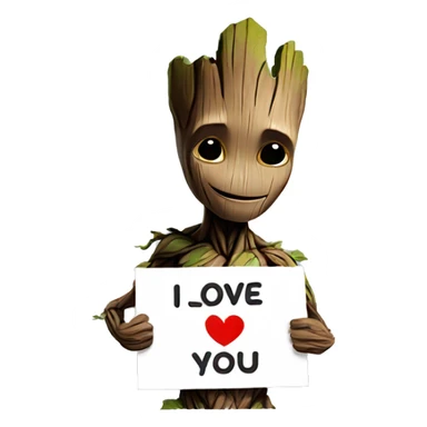 Groot Holding a sign with i love you sticker