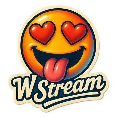 tongue out heart shaped eye add the words “ W Stream " in White sticker