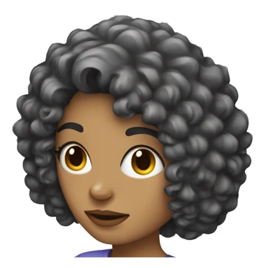 a woman with permed hair and a headset sticker