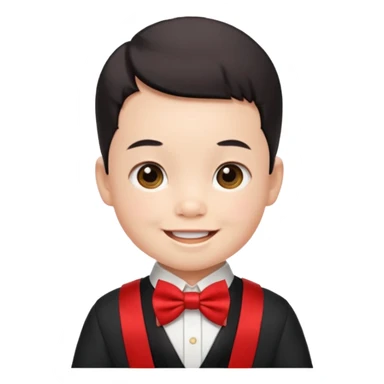 baby guy, wearing chinese royal ancient custome, red bow tie sticker