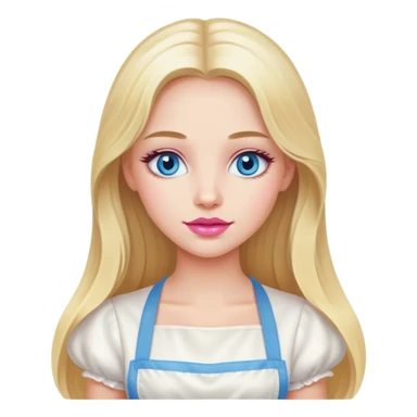 Cinematic realistic beautiful blonde with long hair, blue eyes and pink lips in a white dress cooks sticker