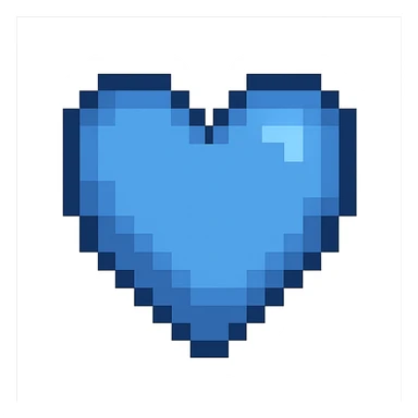 Create a pixel art heart in blue color with no background. The style should resemble pixel art. sticker
