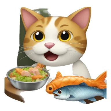 Gato comiendo un pescado  sticker