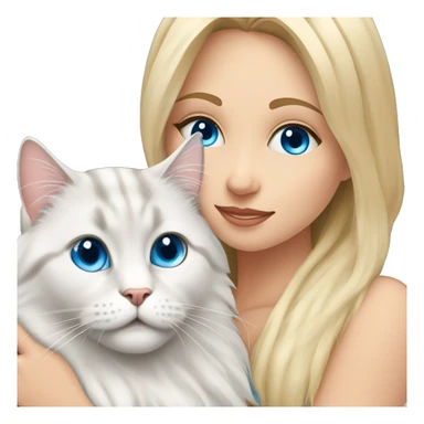 Pretty Blonde haired blue eyed woman snuggling a Siberian cat with blue eyes  sticker
