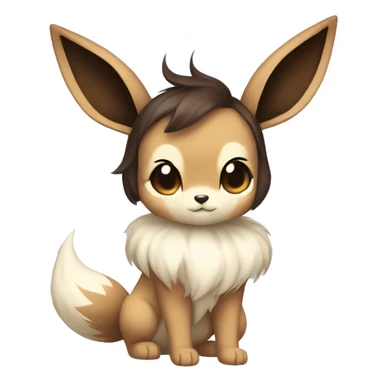 Kawaii Pale Shiny Eevee with dark brown long emo hair covering her eyes Full Body sticker