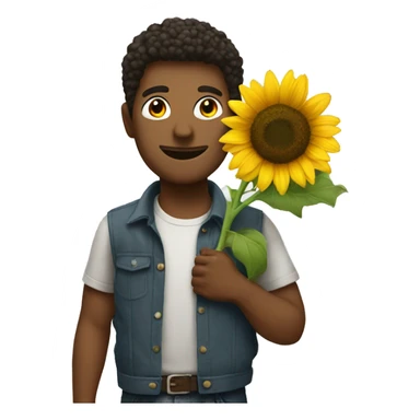 A guy standing with a sunflower sticker