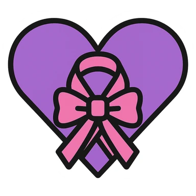 Add a bow to the ribbon on the purple heart, keep the color outline icon style, with no background. sticker
