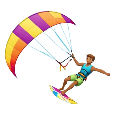 A kitesurfer soaring through the sky, harnessing the wind on a bright, colorful kite. The scene shows the surfer gliding over the water with the kite above, emphasizing the freedom, speed, and thrill of the sport in a dynamic coastal setting. sticker