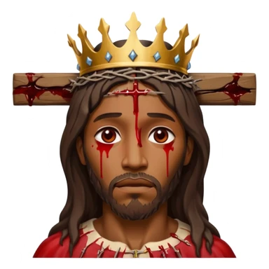 African American Jesus Christ bleeding on wooden cross with crown of thorns on his head sticker
